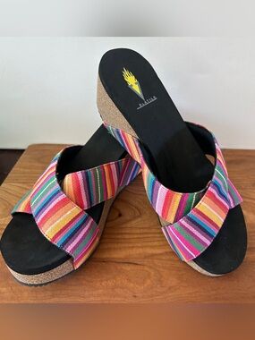 SALE! Women’s Volatile Boho Platform Sandals Rainbow Woven Strap Black 9